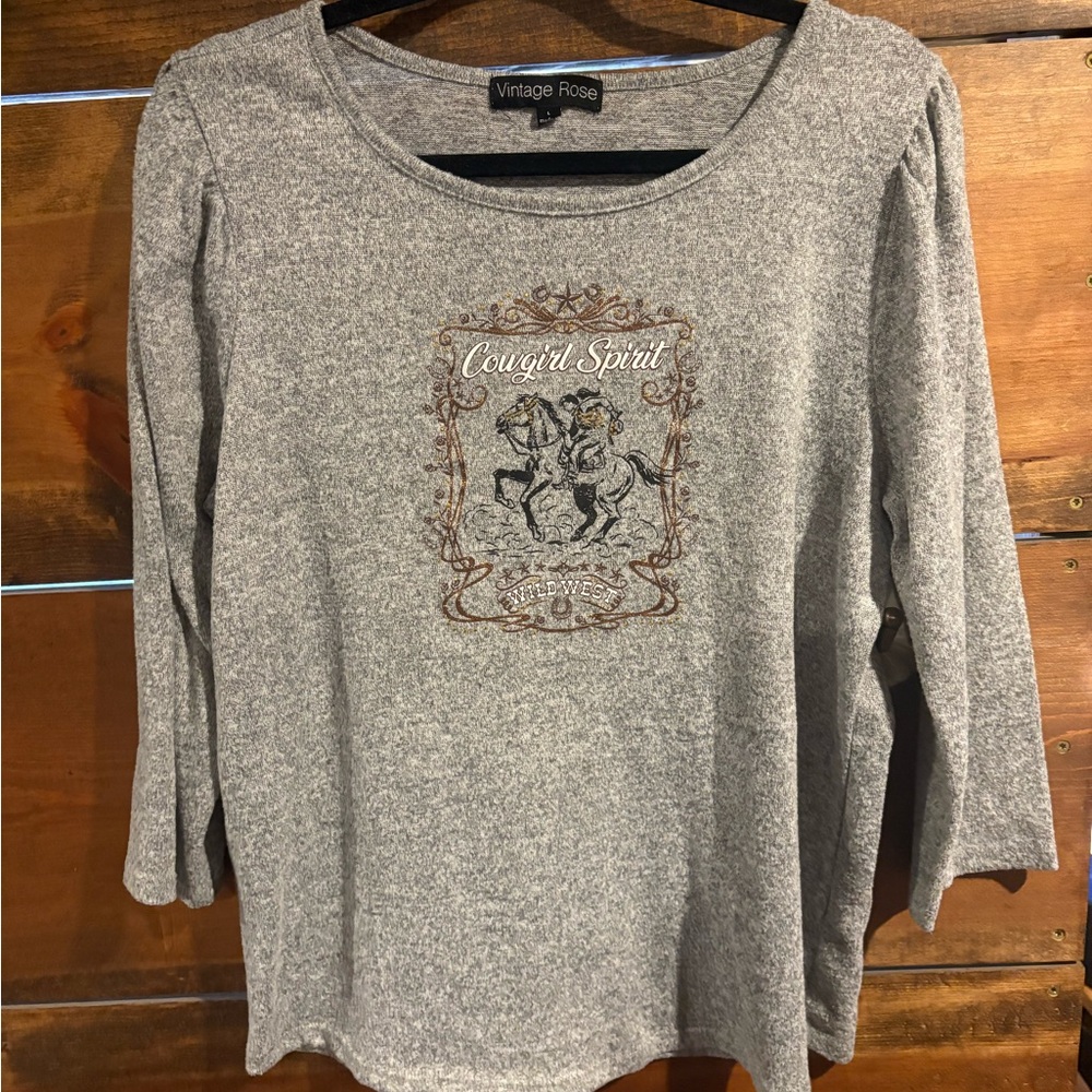 Vintage Rose Cowgirl Spirit Gray Women's Large Blouse